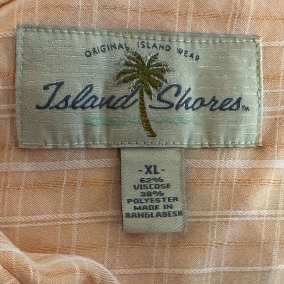 Island Shores Peach Plaid Short-Sleeve Button Down Shirt, XL - Picture 6 of 7